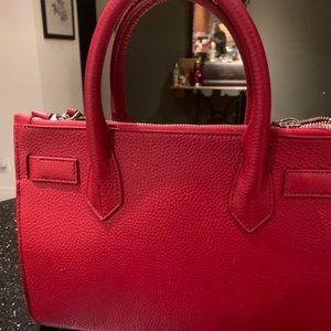 Pink Tartan Red Chase Leather Handbag - Excellent Condition (used once)
